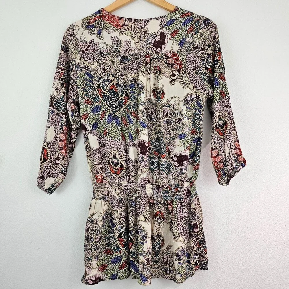 Japna Womens Sz M Vibrant Colorful Print Boho Top Tunic Tassel Hippie Blouse - Picture 2 of 8